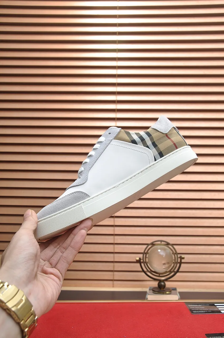 Men's shoes💰480💶[Burberry] (cowhide lining) classic low-top sneakers｜Imported cowhide with classic plaid fabric｜Cow leather lining｜Original outsole｜Fine workmanship and comfortable to wear Size: 38-44 (customized at 45)